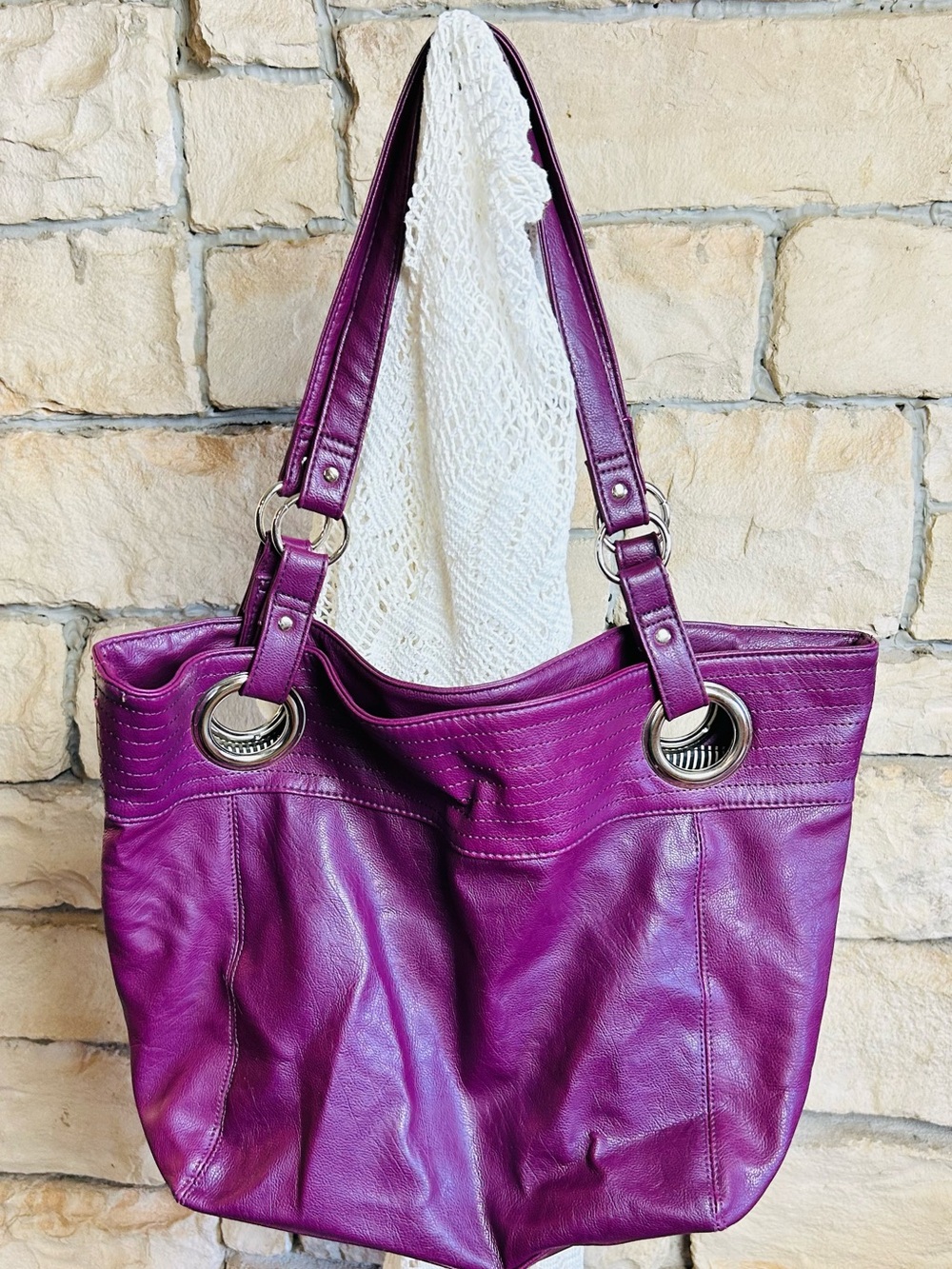 Purple Leather Shoulder Tote Bag - Stylish Everyday Carry